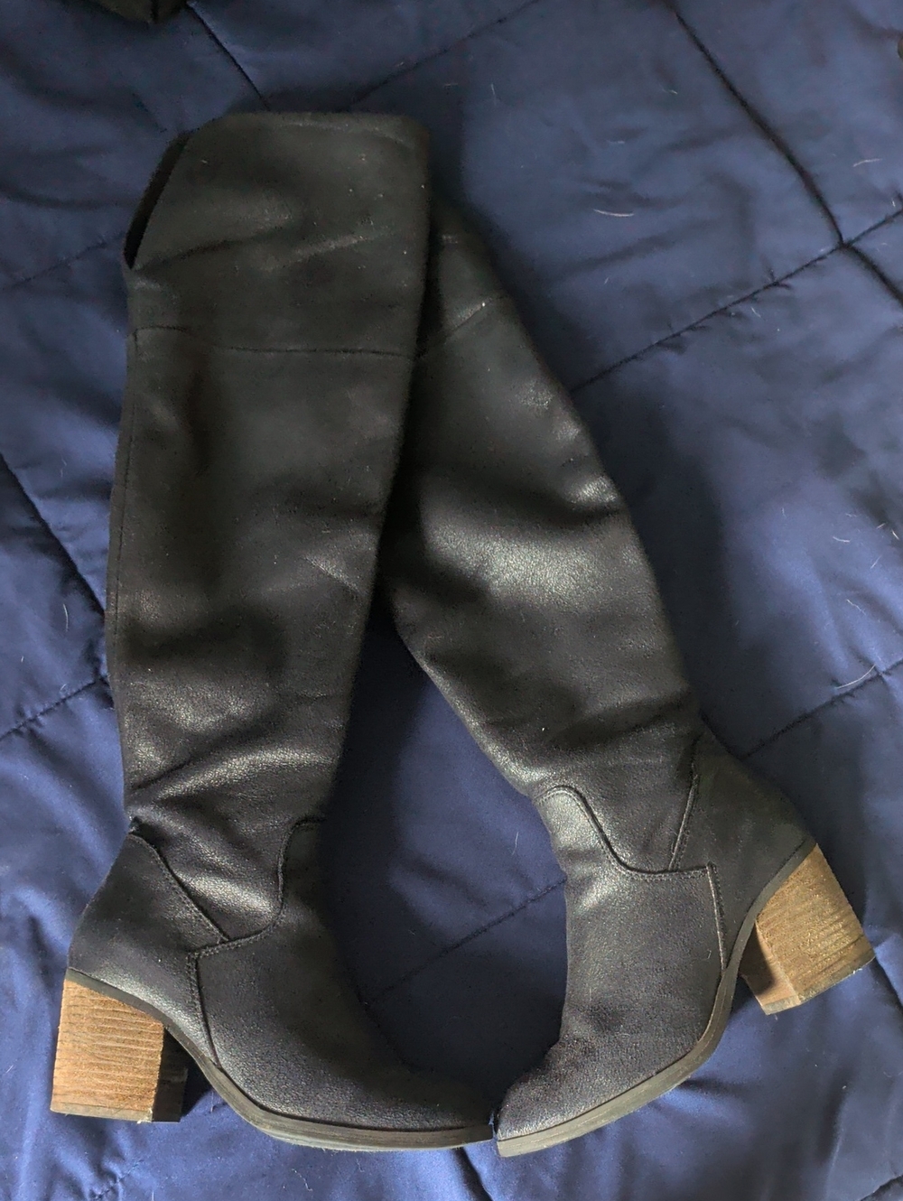 Women's Black Over The Knee Block Heel Boots